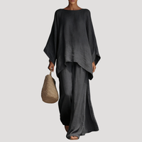 Anouk | Damen Zweiteiler Oversized Top Weites Bein in Dunkelgrau