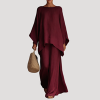 Anouk | Damen Zweiteiler Oversized Top Weites Bein in Burgunder