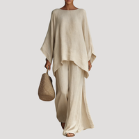 Anouk | Damen Zweiteiler Oversized Top Weites Bein in Khaki