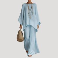 Anouk | Damen Zweiteiler Oversized Top Weites Bein in Hellblau