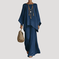 Anouk | Damen Zweiteiler Oversized Top Weites Bein in Marineblau