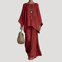 Anouk | Damen Zweiteiler Oversized Top Weites Bein in Rot