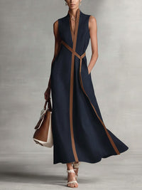 Araminta | Damen Ärmelloses V-Ausschnitt Maxikleid in Marineblau