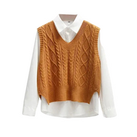 Ärmelloser Pullover mit V-Ausschnitt und gerader Form in Hellbraun