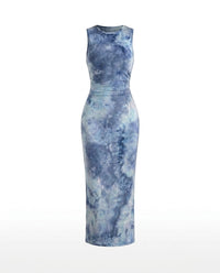 Ärmelloses Batik-Maxikleid für Damen in Türkis