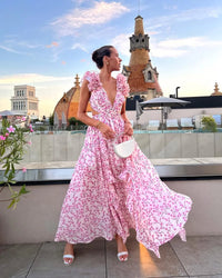 Ärmelloses Maxikleid mit Blumenmuster für Damen in Rosa