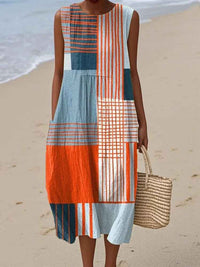 Ärmelloses Midikleid für Damen mit geometrischem Print in Orange