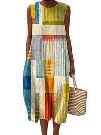 Ärmelloses Midikleid für Damen mit geometrischem Print in Gelb