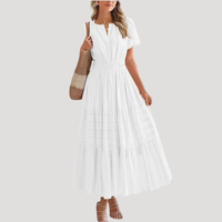 Astoria | Damen Stufenkleid Maxikleid Kurzarm in Weiß