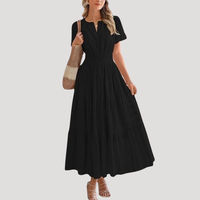 Astoria | Damen Stufenkleid Maxikleid Kurzarm in Schwarz