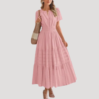 Astoria | Damen Stufenkleid Maxikleid Kurzarm in Rosa