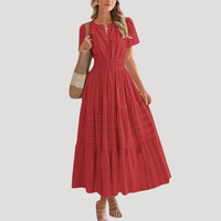 Astoria | Damen Stufenkleid Maxikleid Kurzarm in Rot