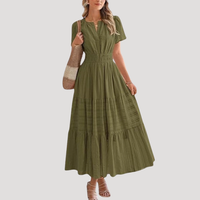 Astoria | Damen Stufenkleid Maxikleid Kurzarm in Grün