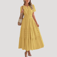 Astoria | Damen Stufenkleid Maxikleid Kurzarm in Gelb