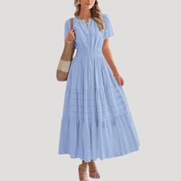 Astoria | Damen Stufenkleid Maxikleid Kurzarm in Blau