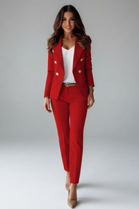 Astrid | Damen Doppelreihiger Blazer Hosenanzug Set in Rot