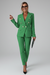 Astrid | Damen Doppelreihiger Blazer Hosenanzug Set in Grün