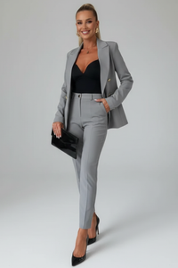 Astrid | Damen Doppelreihiger Blazer Hosenanzug Set in Grau
