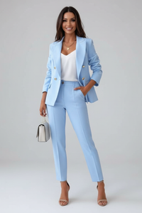 Astrid | Damen Doppelreihiger Blazer Hosenanzug Set in Hellblau