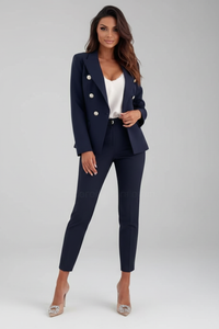 Astrid | Damen Doppelreihiger Blazer Hosenanzug Set in Marine Blau