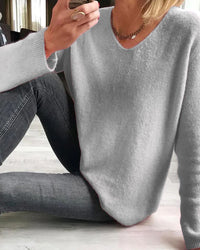 Astrid | Damen V-Ausschnitt Pullover Langarm in Grau