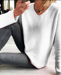 Astrid | Damen V-Ausschnitt Pullover Langarm in Weiß