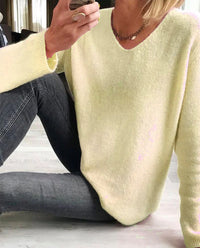 Astrid | Damen V-Ausschnitt Pullover Langarm in Gelb