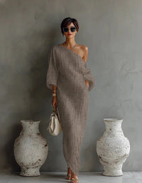 Asymmetrisches One-Shoulder-Maxikleid für Damen in Khaki