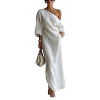 Asymmetrisches One-Shoulder-Maxikleid für Damen in Weiß