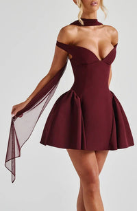 Valentina | Damen Gelber Leichter Stretch Mesh Kleid Schal in Burgund