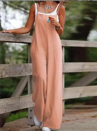 Elfriede | Damen Leinenjumpsuit Latzhose Wide-Leg-Pants Träger Hosenanzug in 10