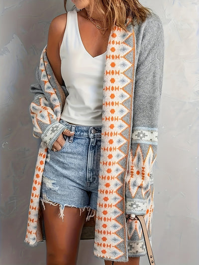 Lässiger Geo-Muster Wollstrick Cardigan für Damen | Ideal für den Winter