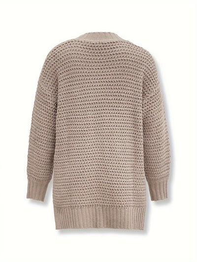 Lässiger Strickpullover aus Baumwolle mit Rollkragen und Geteilten Langen Ärmeln für Damen | Ideal für den Winter