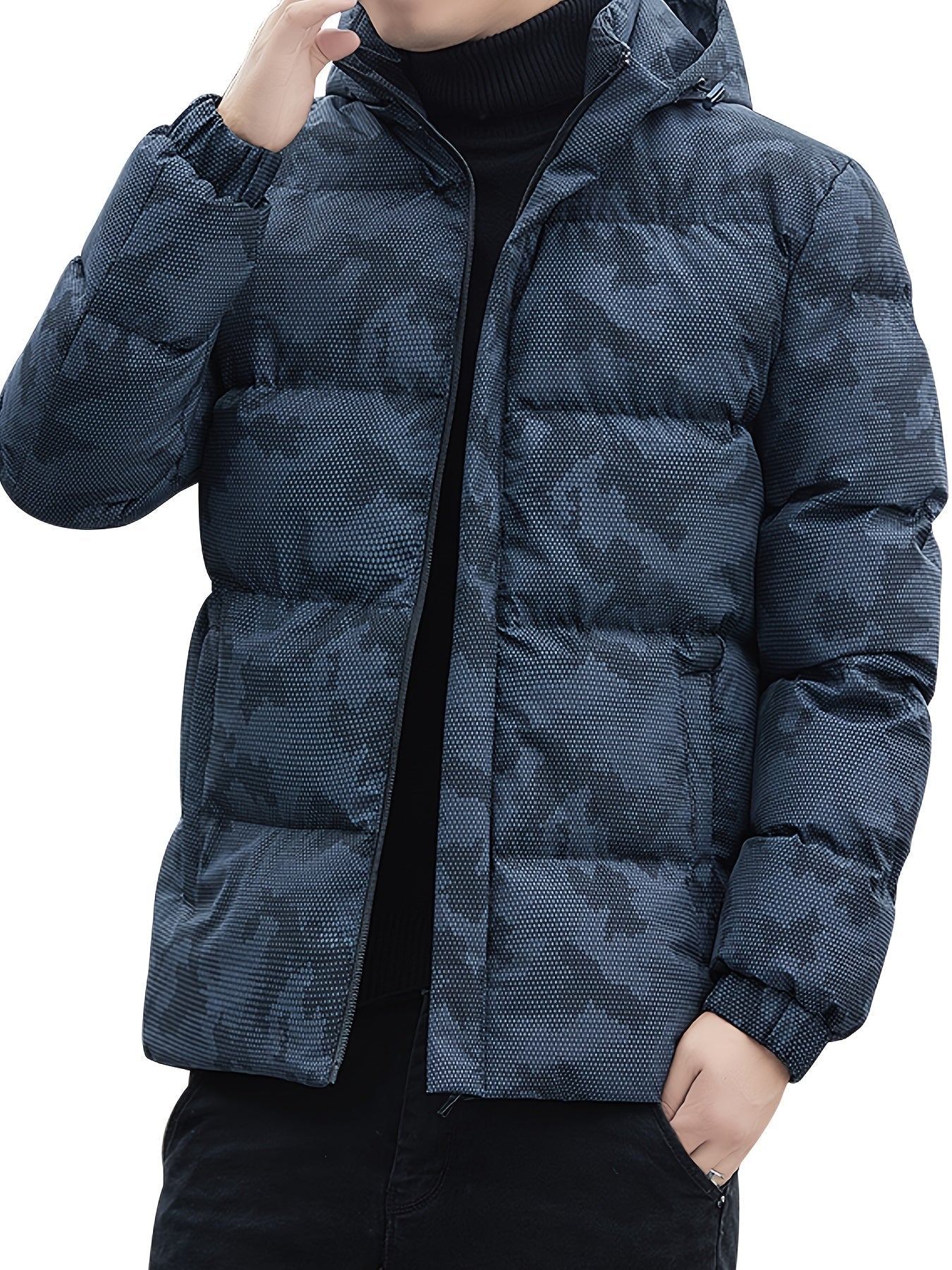 Warme Baumwoll-Steppjacke im Camouflage-Stil mit abnehmbarer Kapuze für Herren | Ideal für den Winter