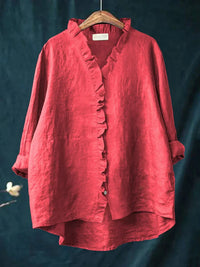 Sanela – Lässiges Baumwollhemd mit Rüschen in Rot