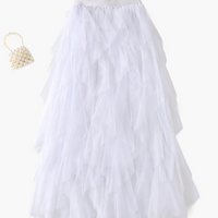 Damenrock Elegante Mehrlagige Volant Romantisches Festkleid in Weiß