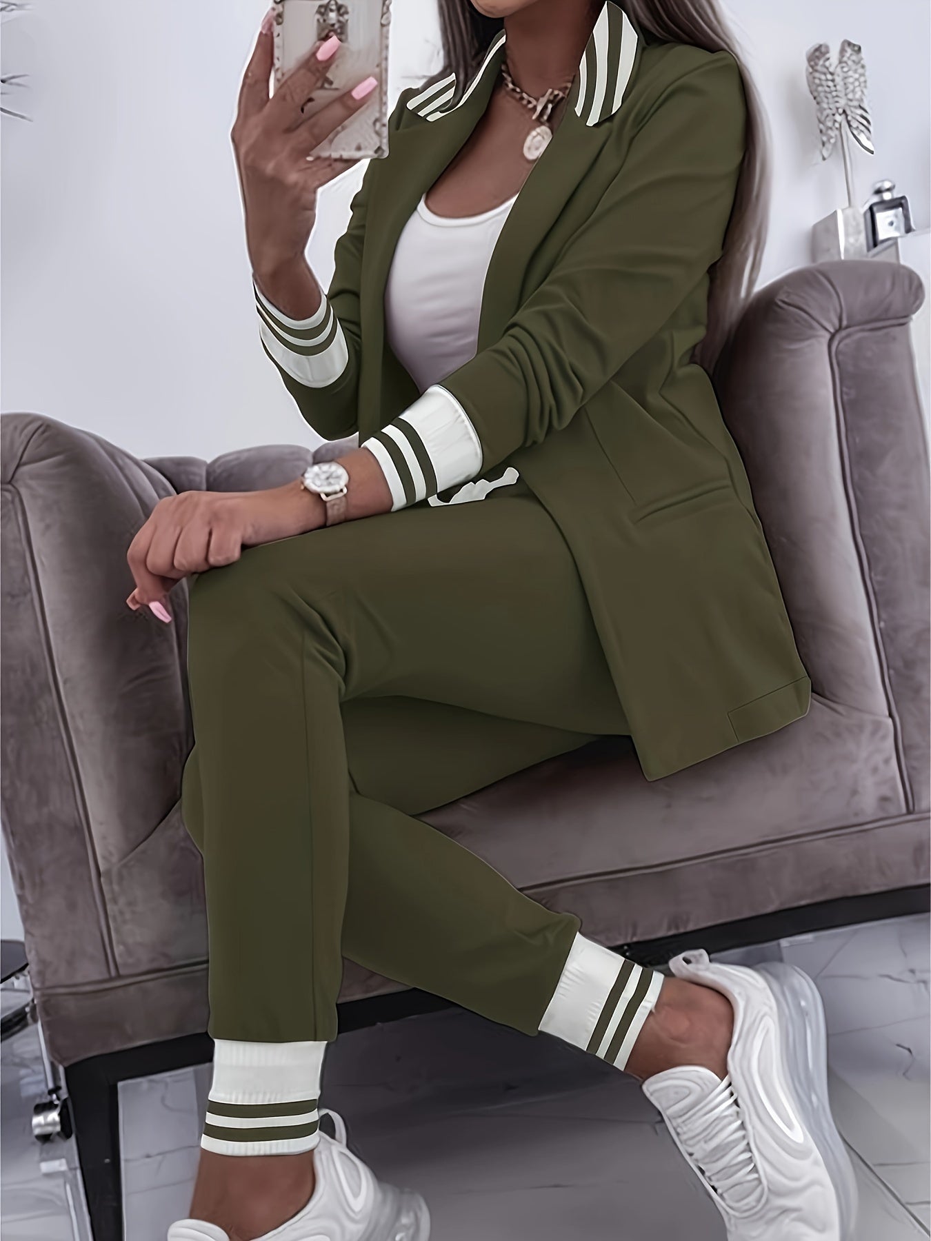 Stylisches Blazer Set mit langen Ärmeln und lässigen Hosen für Damen | Ideal für jeden Tag