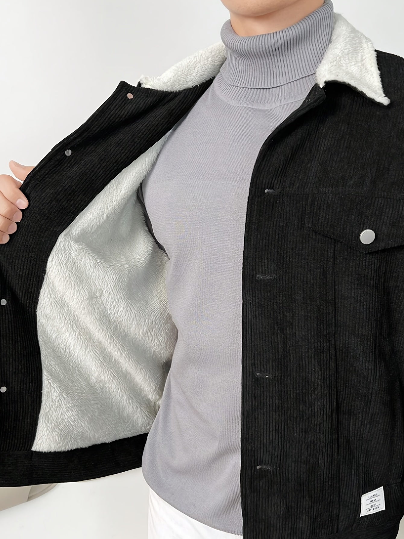 Lässige Cord-Sherpa-Jacke mit Kragen für Herren | Ideal für den Winter