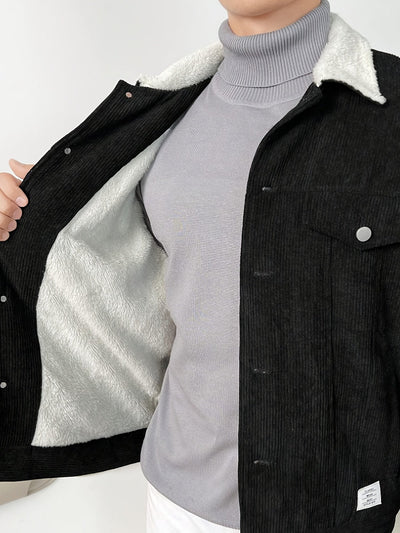 Lässige Cord-Sherpa-Jacke mit Kragen für Herren | Ideal für den Winter
