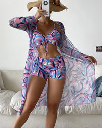 Zellea | lebhaftes 3-teiliges bedrucktes Bikini-Set in Rosa