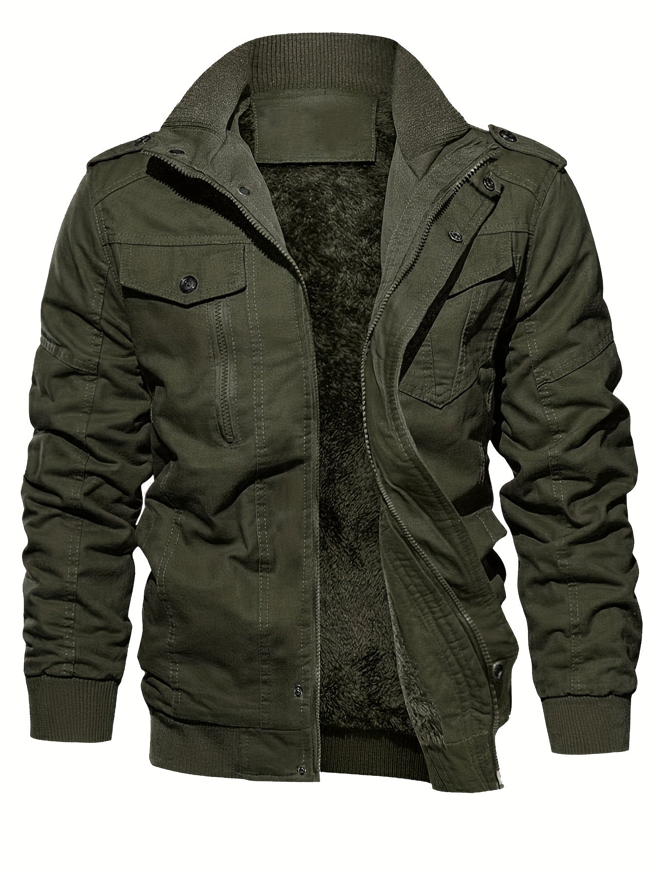 Stylische Einfarbige Fleece Futter Multi-Taschen Outdoor Jacke für Herren | Perfekt für Outdoor-Aktivitäten