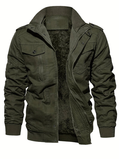 Stylische Einfarbige Fleece Futter Multi-Taschen Outdoor Jacke für Herren | Perfekt für Outdoor-Aktivitäten