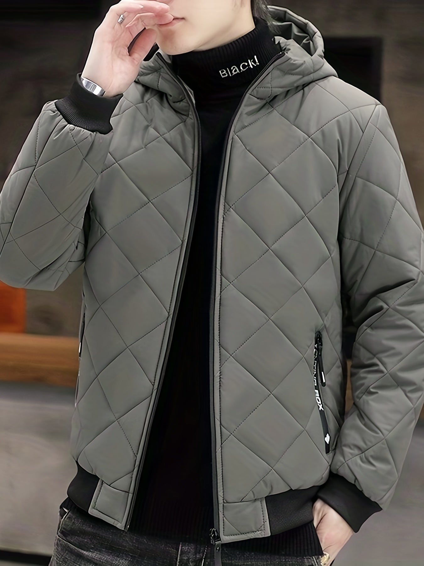 Warme Kapuzen Puffer Winterjacke mit Reissverschluss und Kordelzug für Herren | Ideal für den Winter