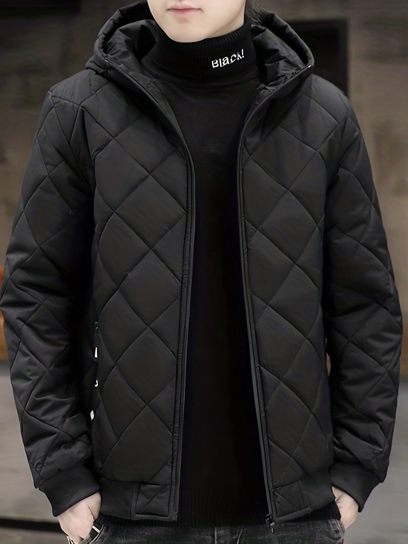 Warme Kapuzen Puffer Winterjacke mit Reissverschluss und Kordelzug für Herren | Ideal für den Winter