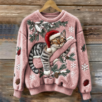 Elisabetta – Plüschpullover Mit Fauler Katze in Rosa