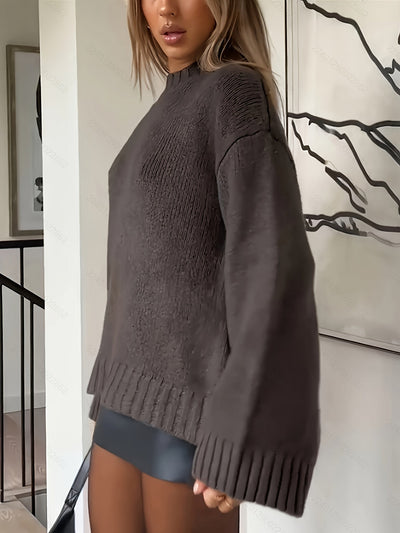 Lässiger Grobstrickpullover aus Baumwolle mit Langen Ärmeln und Bequemem Schnitt für Damen | Ideal für den Winter