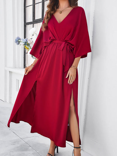 Fudus | Elegantes V-Ausschnitt Kleid Mit Gürtel