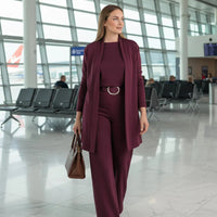 Bellagio | Dreiteiliges Set aus Cardigan, Top und Hose in Burgunderrot