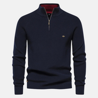Bartholomäus | Herren Strickpullover mit Troyer-Kragen in Marineblau