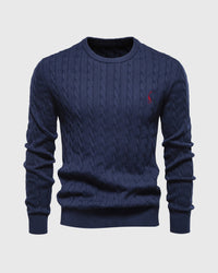 Bastian | Herren Zopfmuster Langarm Strickpullover in Blau